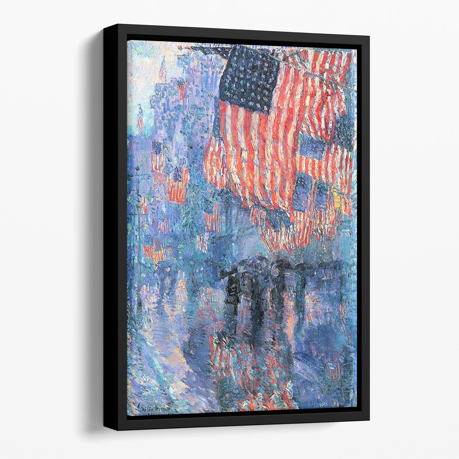 Street in the rain by Hassam Floating Framed Canvas - Canvas Art Rocks - 1