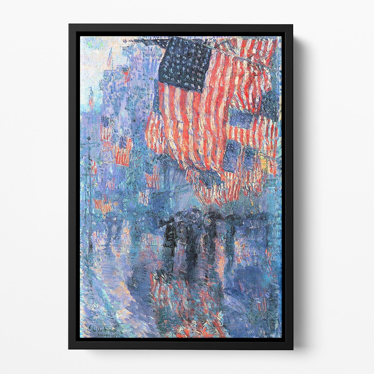 Street in the rain by Hassam Floating Framed Canvas - Canvas Art Rocks - 2