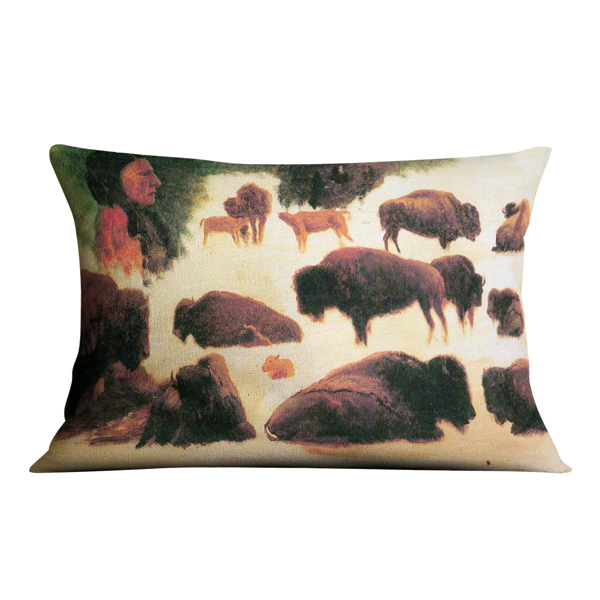 Study of Buffaloes by Bierstadt Cushion - Canvas Art Rocks - 4