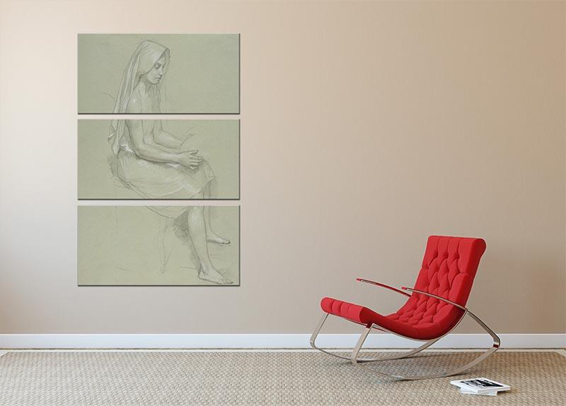 Study of a Seated Veiled Female Figure 19th Century By Bouguereau 3 Split Panel Canvas Print - Canvas Art Rocks - 2