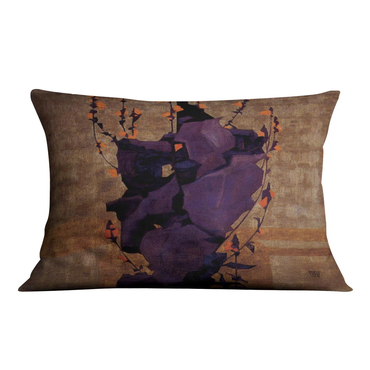Stylized floral before decorative background style of life by Egon Schiele Cushion