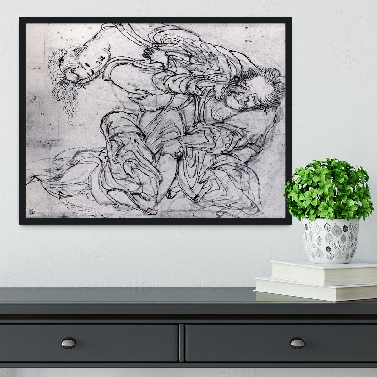 Suikoden scene by Hokusai Framed Print - Canvas Art Rocks - 2