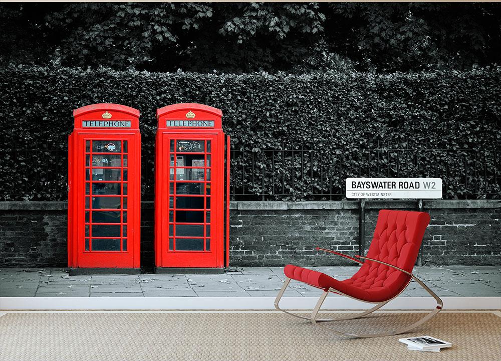 Telephone box in London street Wall Mural Wallpaper - Canvas Art Rocks - 2