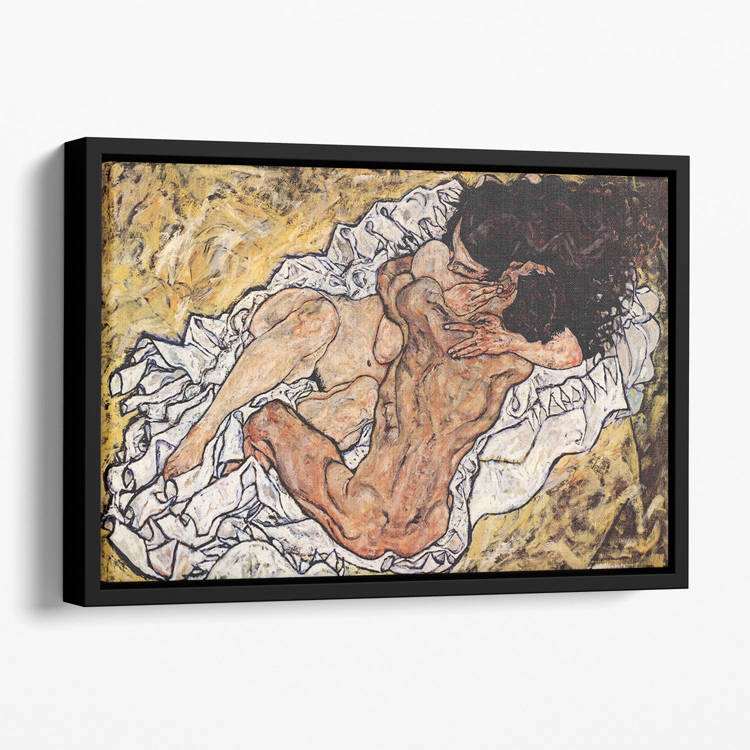 The Embrace by Egon Schiele Floating Framed Canvas