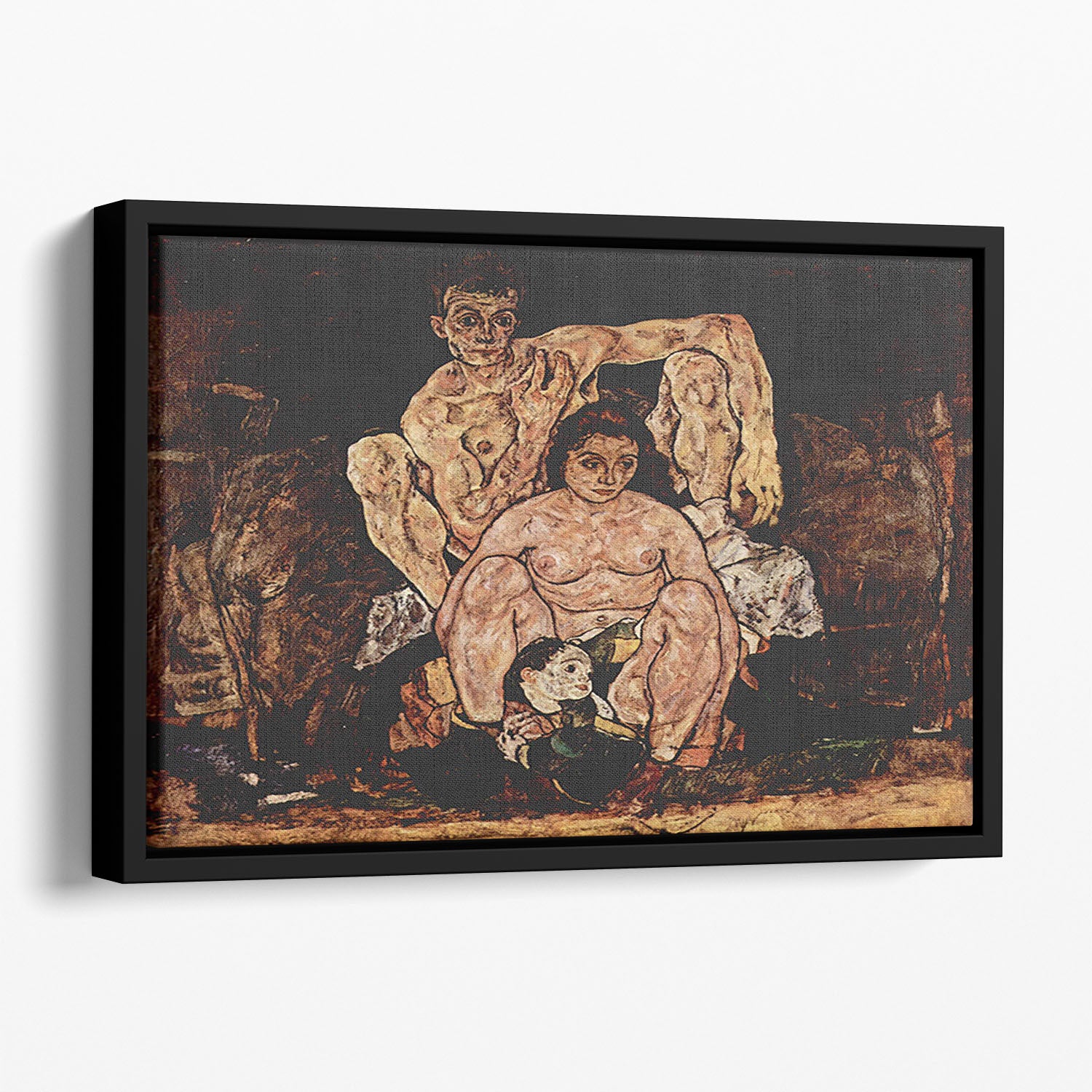 The Family by Egon Schiele Floating Framed Canvas