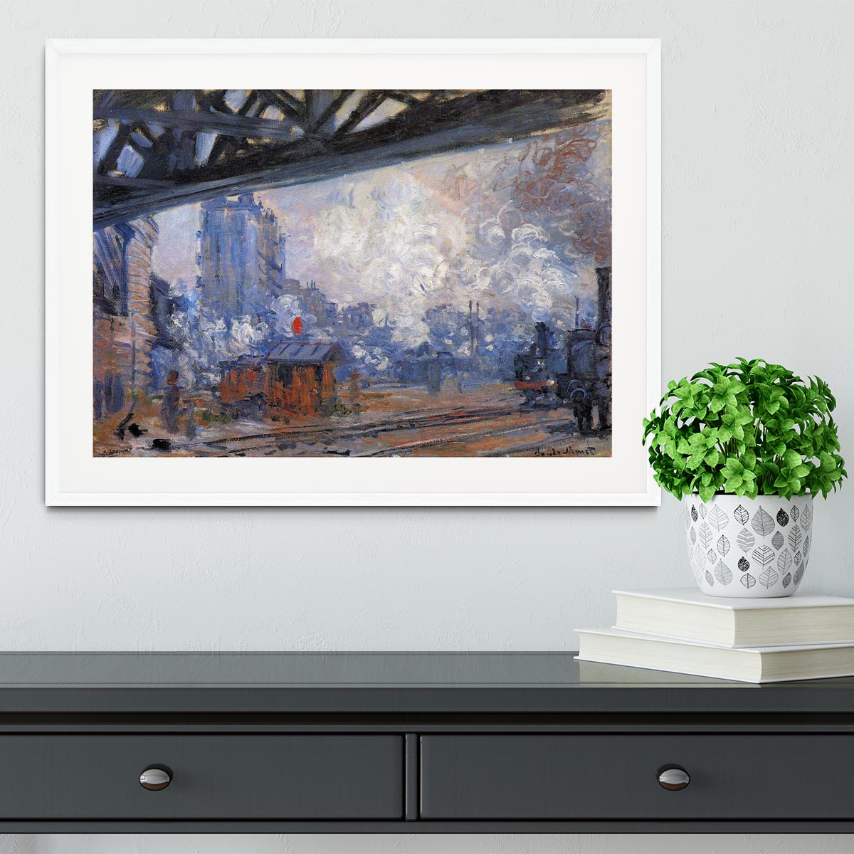 The Gare Saint Lazare by Monet Framed Print - Canvas Art Rocks - 5