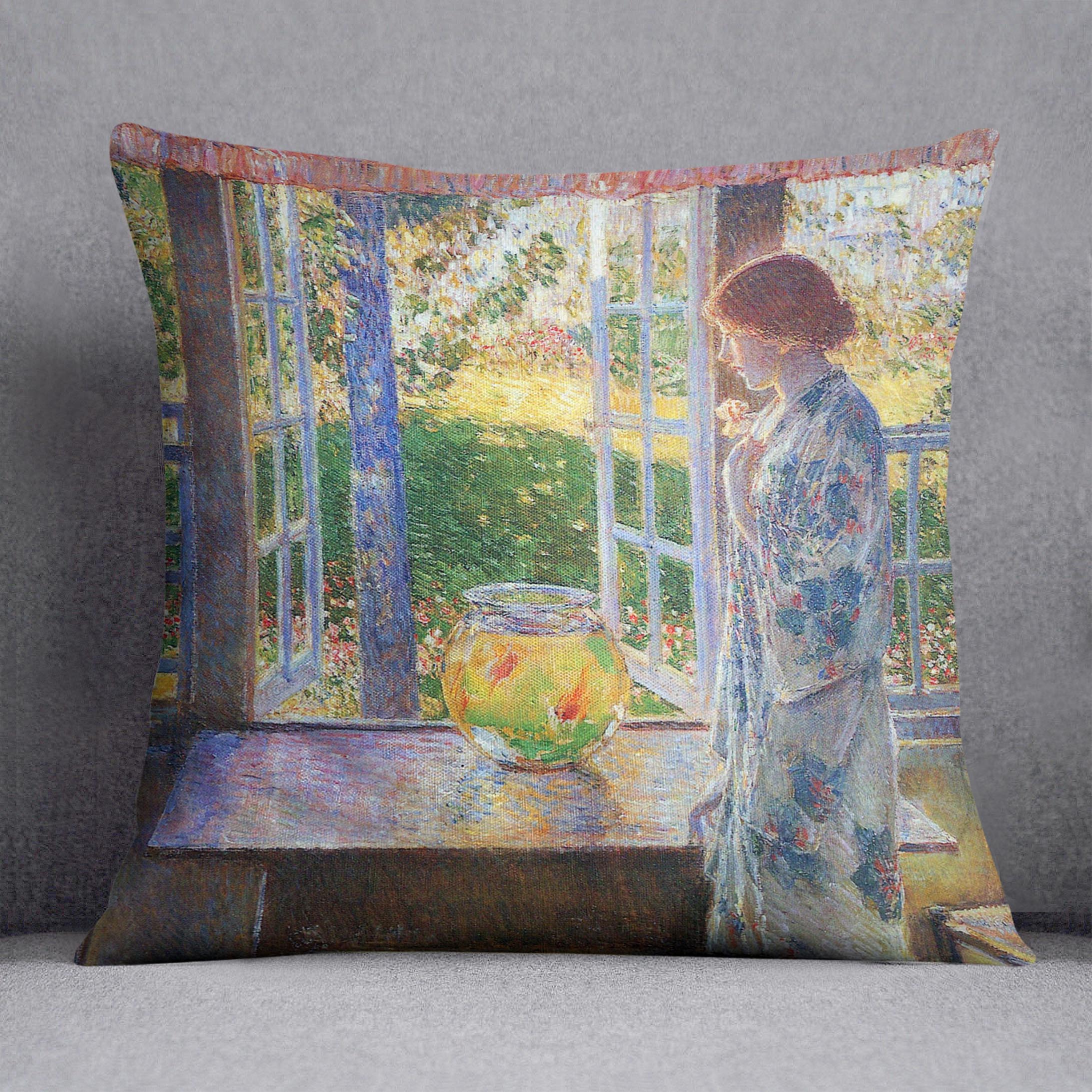 The Goldfish Window by Hassam Cushion - Canvas Art Rocks - 1