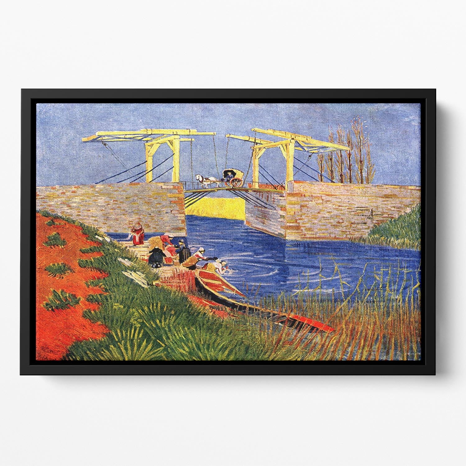 The Langlois Bridge at Arles with Women Washing by Van Gogh Floating Framed Canvas