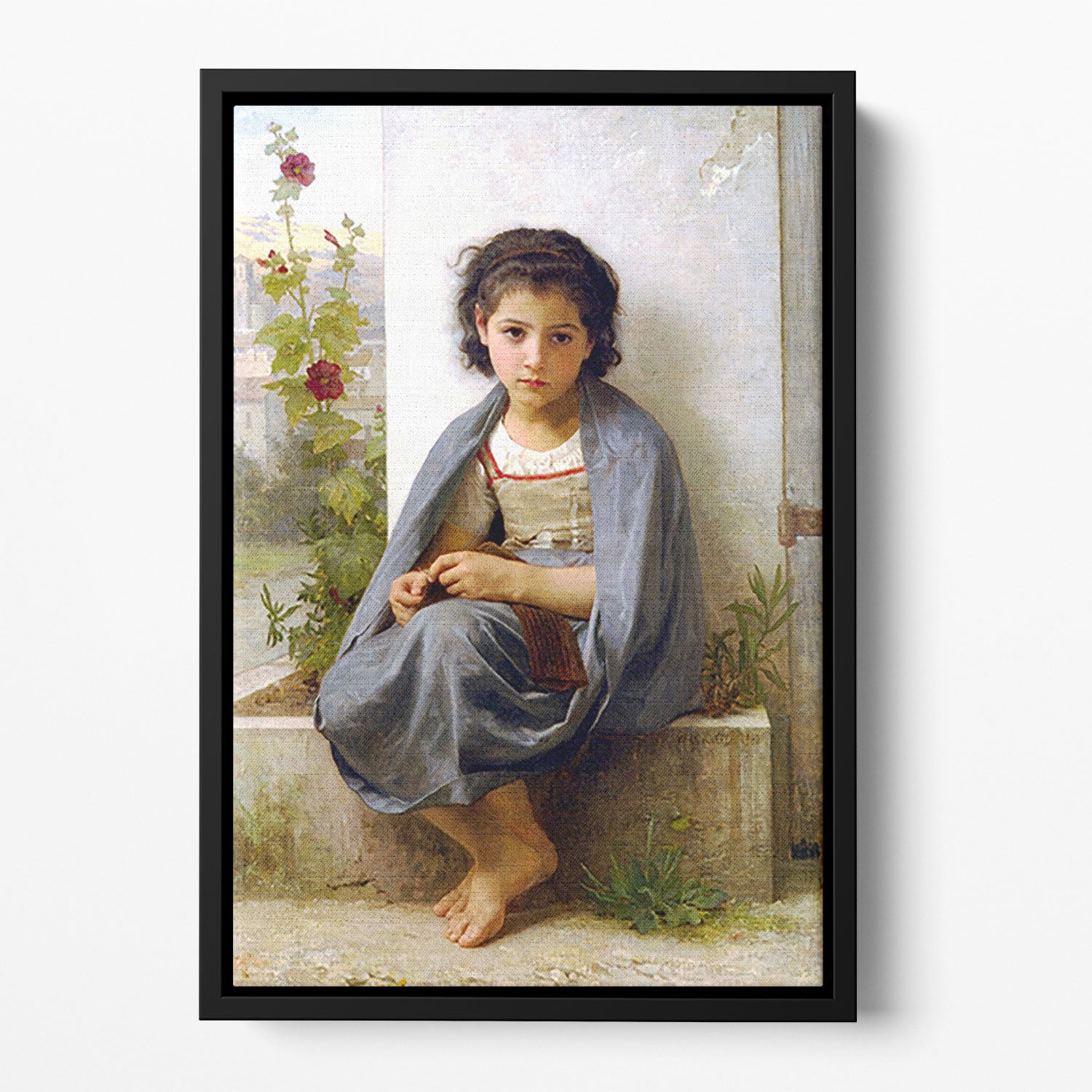 The Little Knitter By Bouguereau Floating Framed Canvas