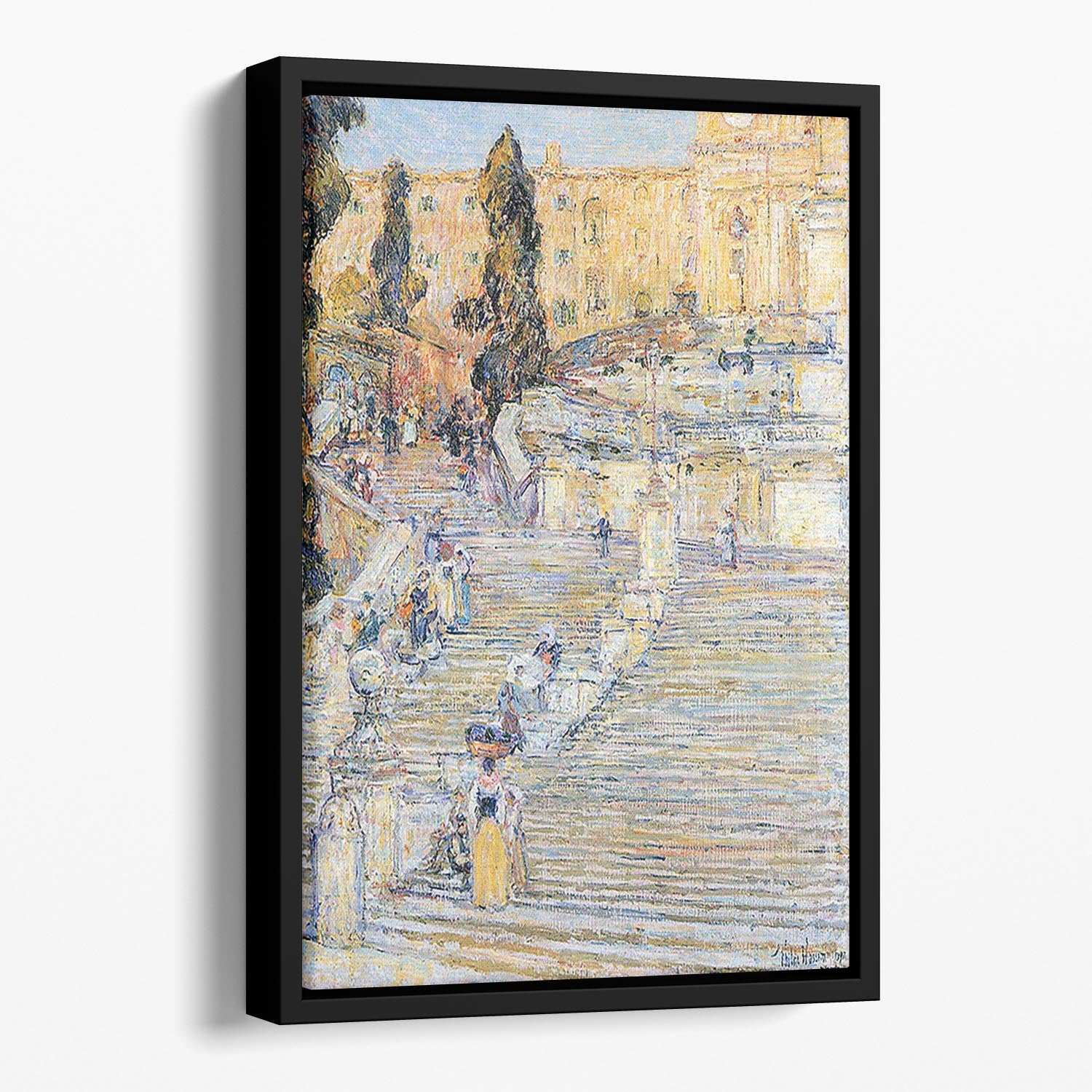 The Spanish steps by Hassam Floating Framed Canvas - Canvas Art Rocks - 1
