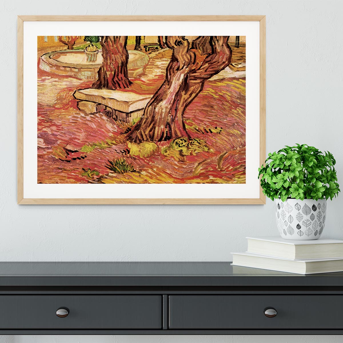 The Stone Bench in the Garden of Saint-Paul Hospital by Van Gogh Framed Print - Canvas Art Rocks - 3