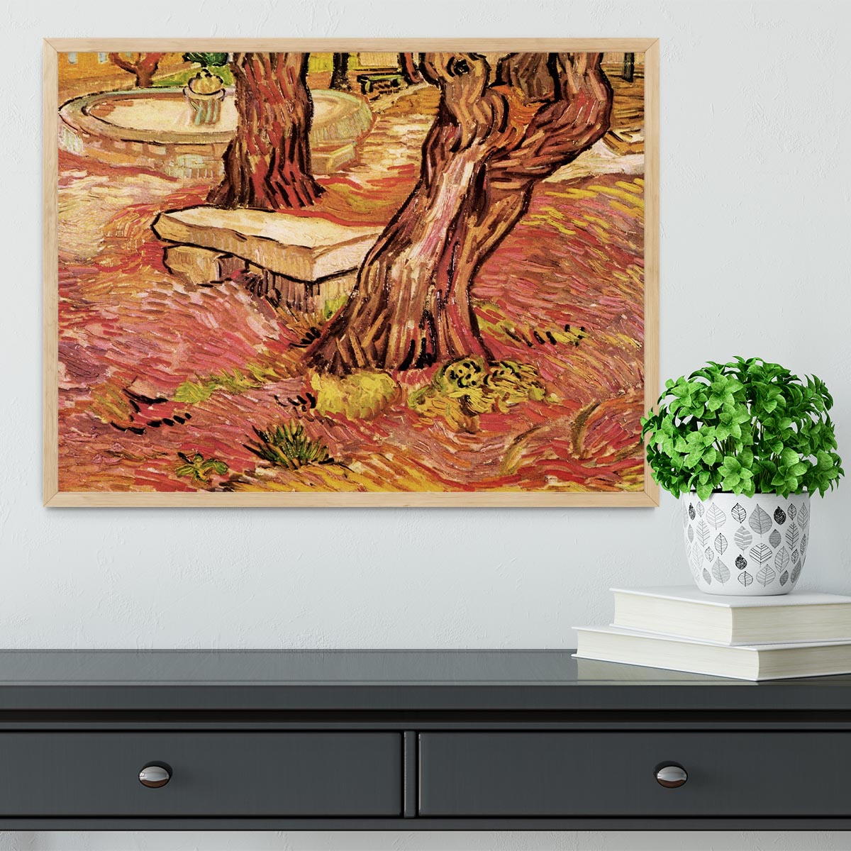 The Stone Bench in the Garden of Saint-Paul Hospital by Van Gogh Framed Print - Canvas Art Rocks - 4
