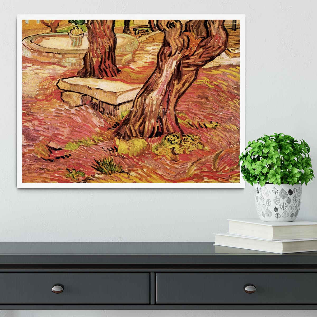 The Stone Bench in the Garden of Saint-Paul Hospital by Van Gogh Framed Print - Canvas Art Rocks -6