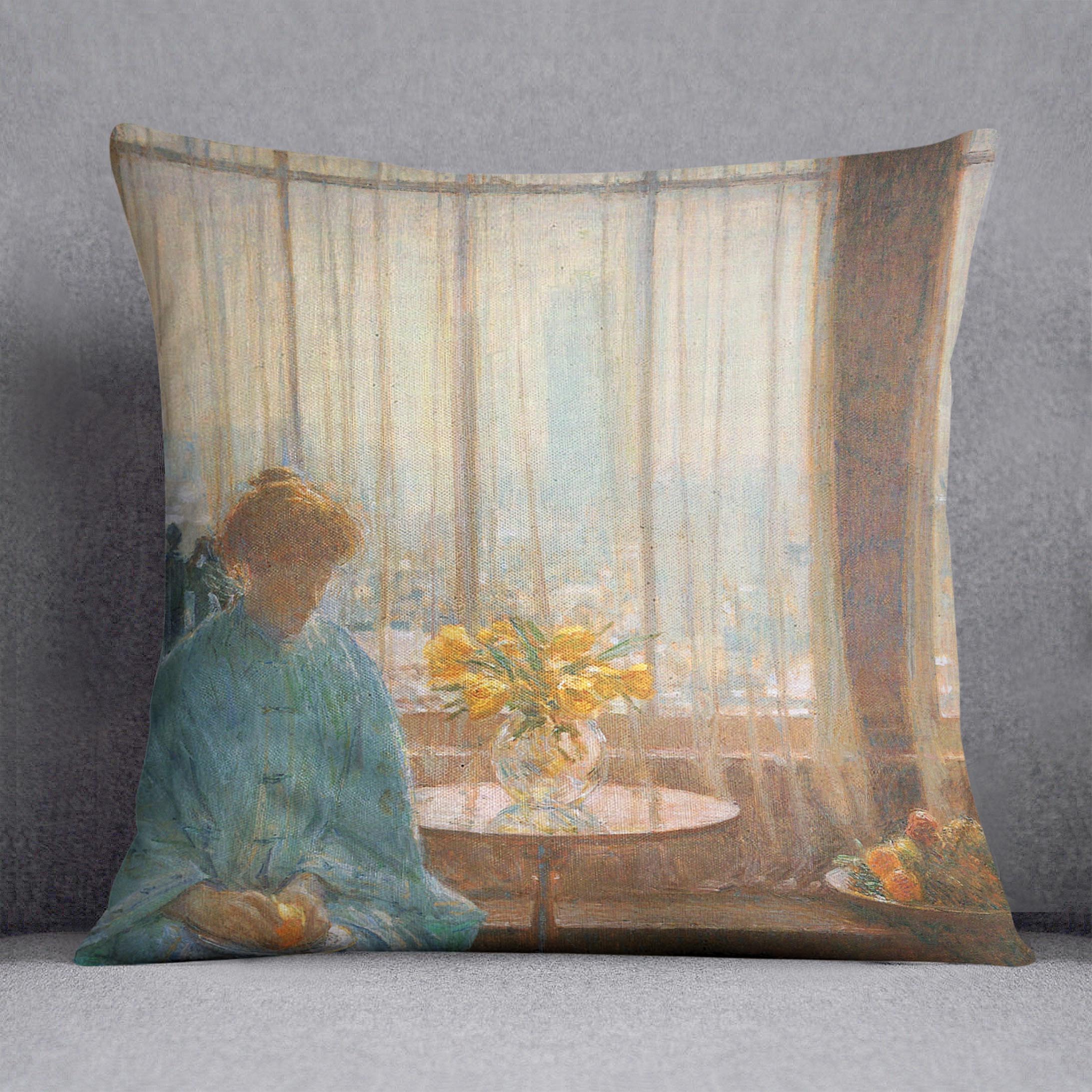 The breakfast room winter morning by Hassam Cushion - Canvas Art Rocks - 1