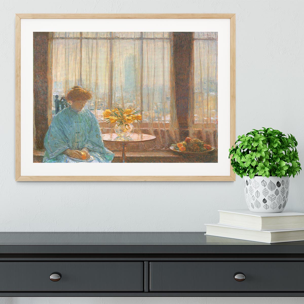 The breakfast room winter morning by Hassam Framed Print - Canvas Art Rocks - 3