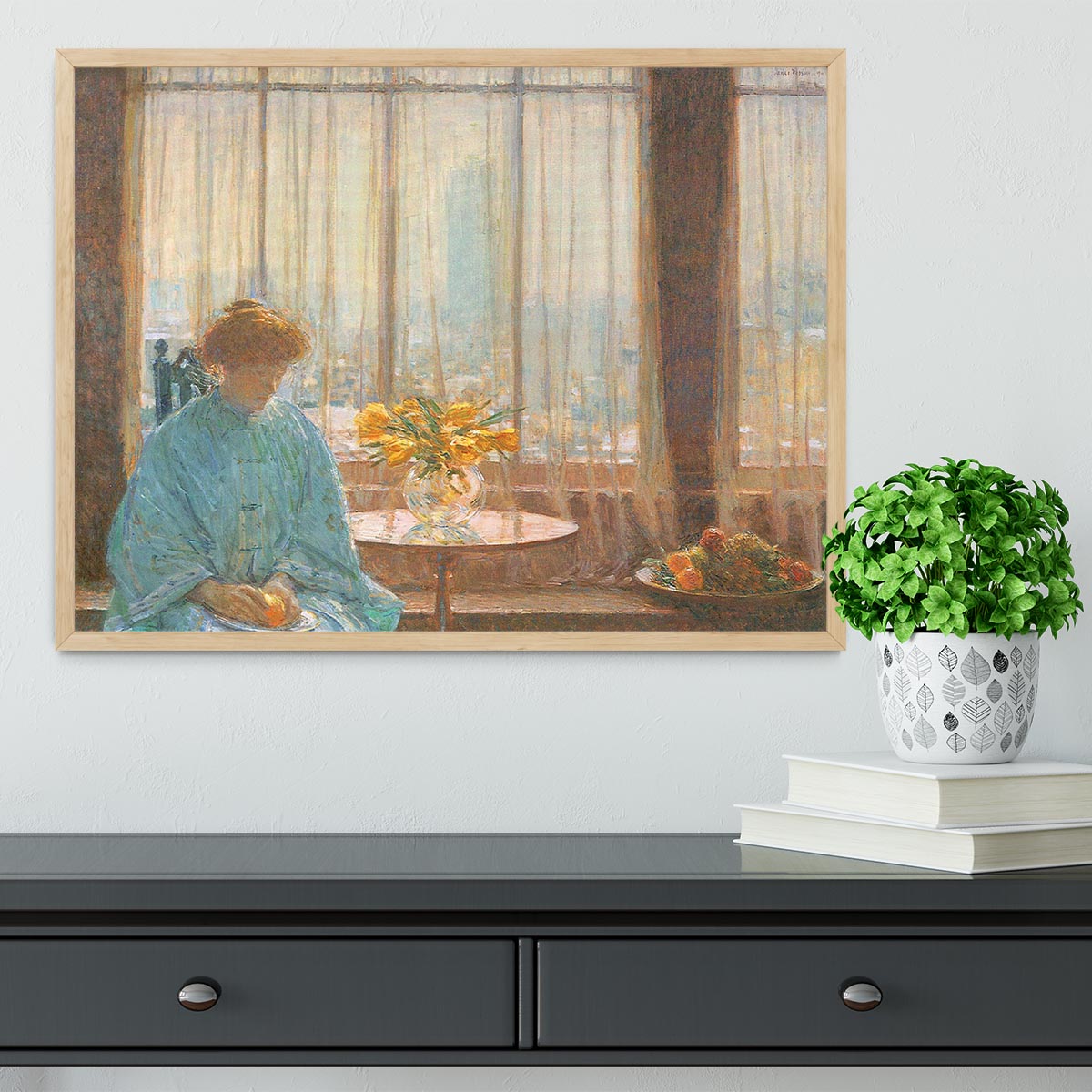 The breakfast room winter morning by Hassam Framed Print - Canvas Art Rocks - 4