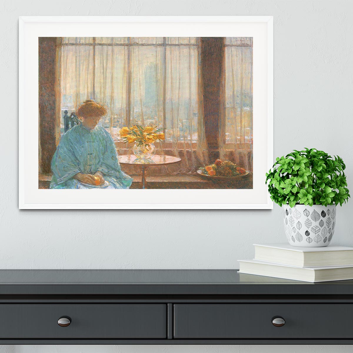 The breakfast room winter morning by Hassam Framed Print - Canvas Art Rocks - 5
