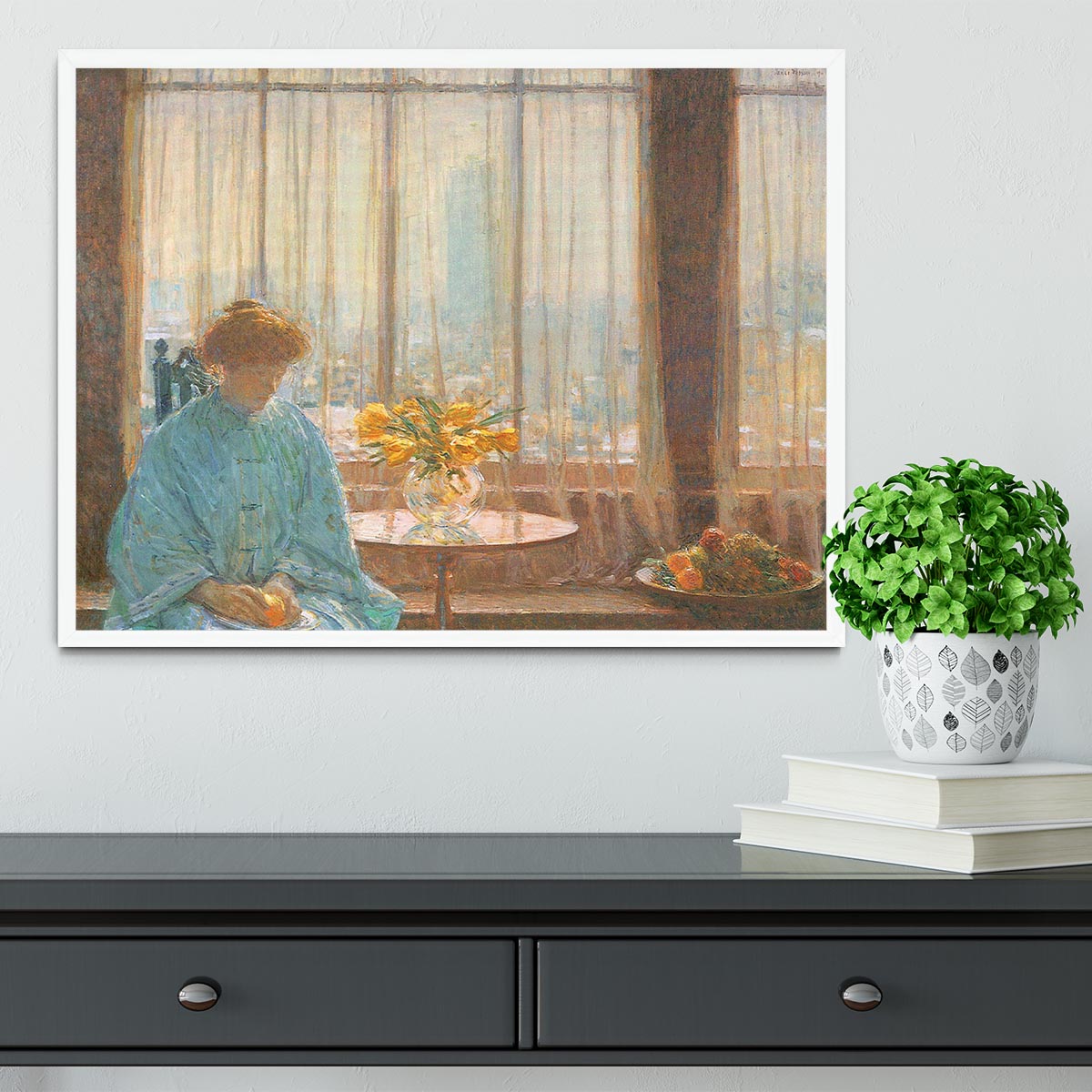 The breakfast room winter morning by Hassam Framed Print - Canvas Art Rocks -6