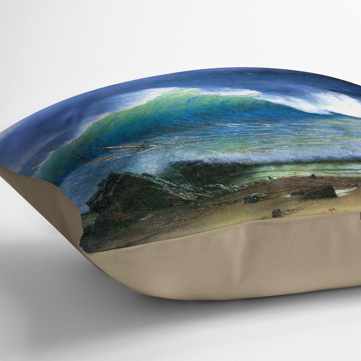 The coast of the Turquoise sea by Bierstadt Cushion - Canvas Art Rocks - 2