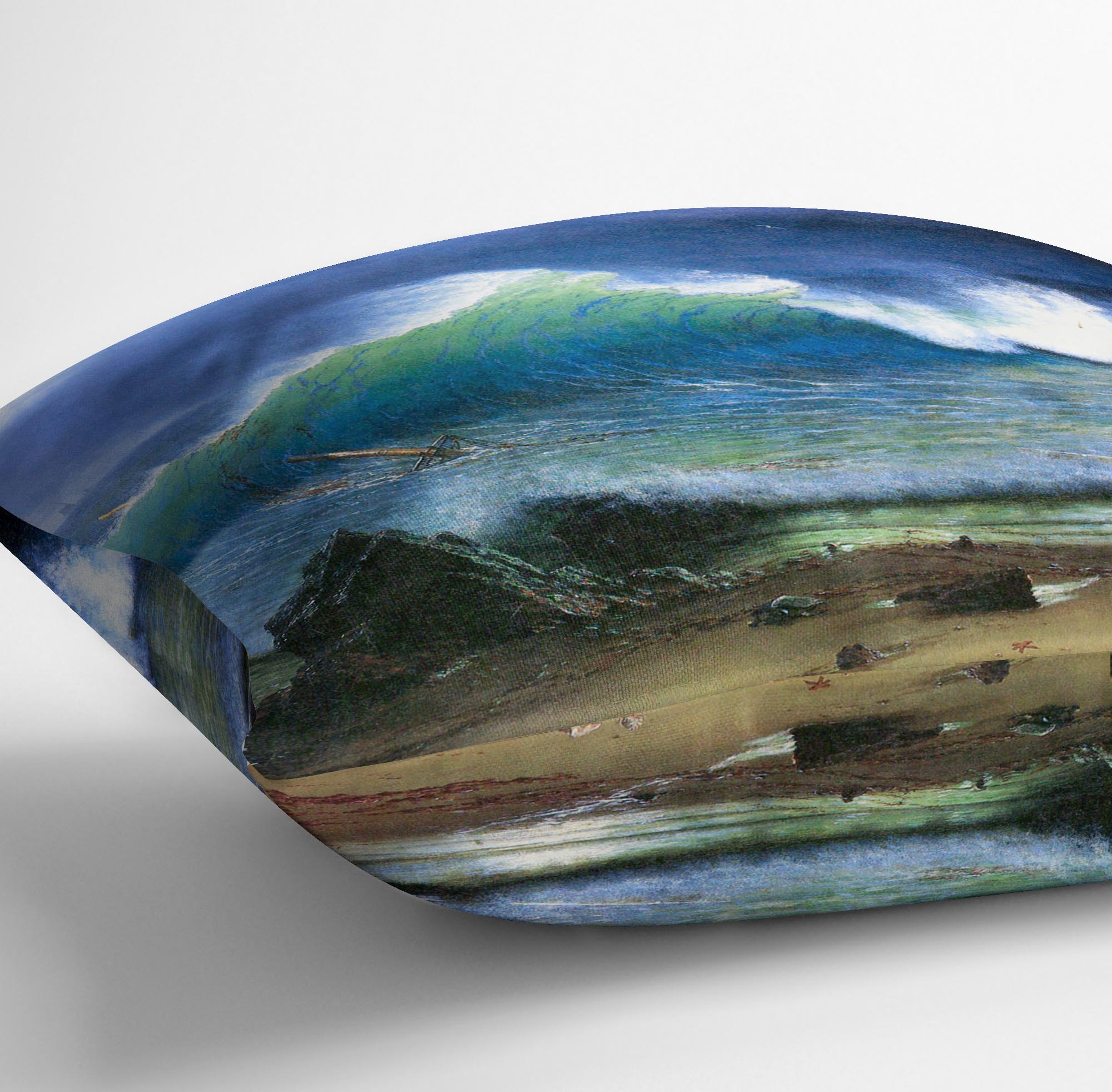 The coast of the Turquoise sea by Bierstadt Cushion - Canvas Art Rocks - 3