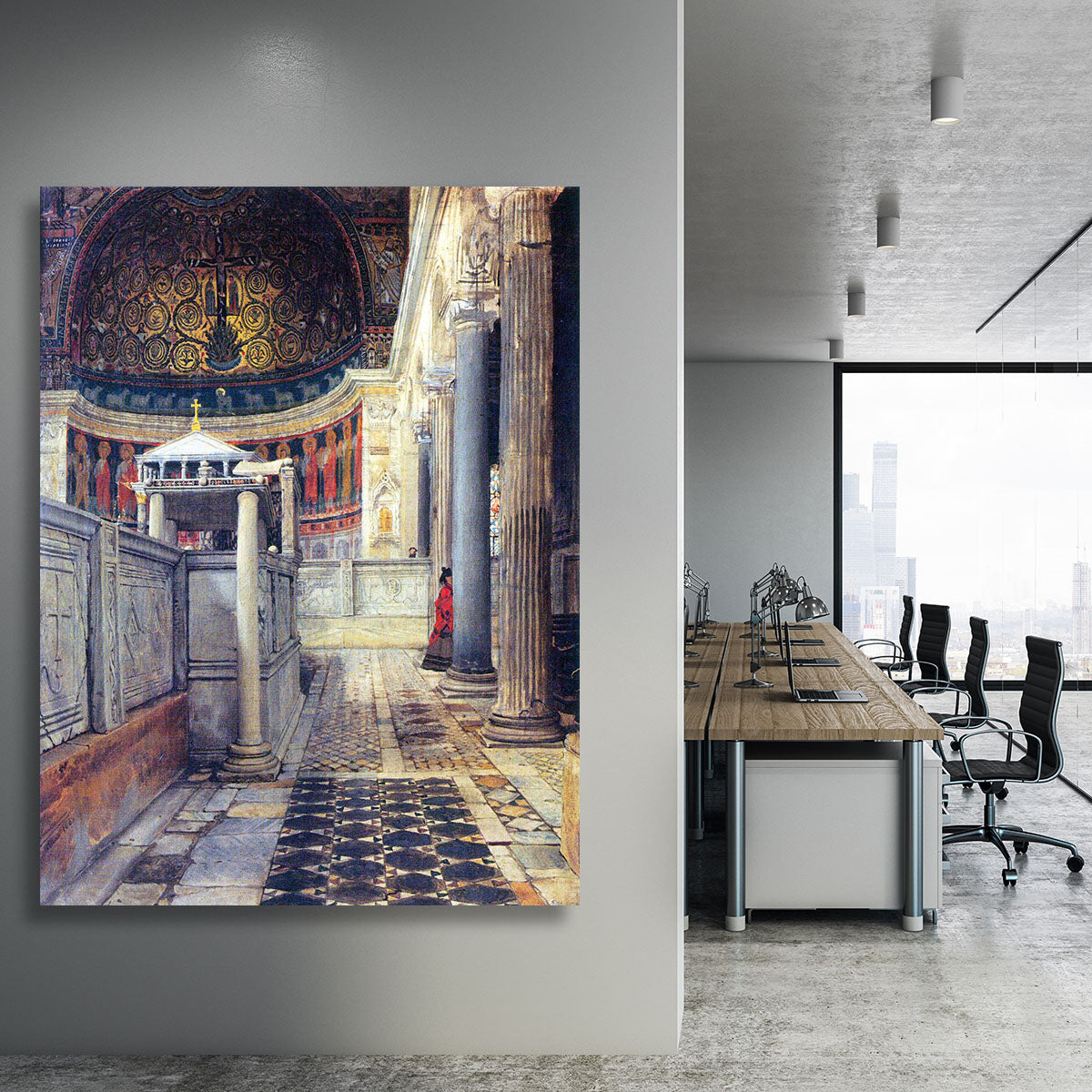 The interior of the church of San Clemente Rome by Alma Tadema Canvas Print or Poster - Canvas Art Rocks - 3