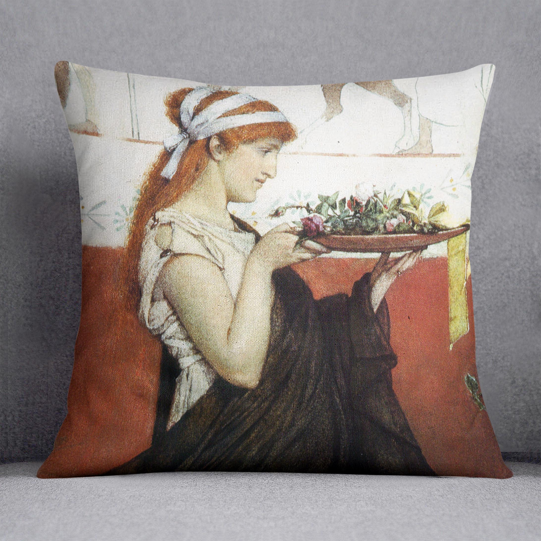 The last roses detail by Alma Tadema Cushion - Canvas Art Rocks - 1