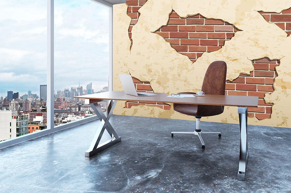 The old shabby concrete and brick cracks Wall Mural Wallpaper - Canvas Art Rocks - 3