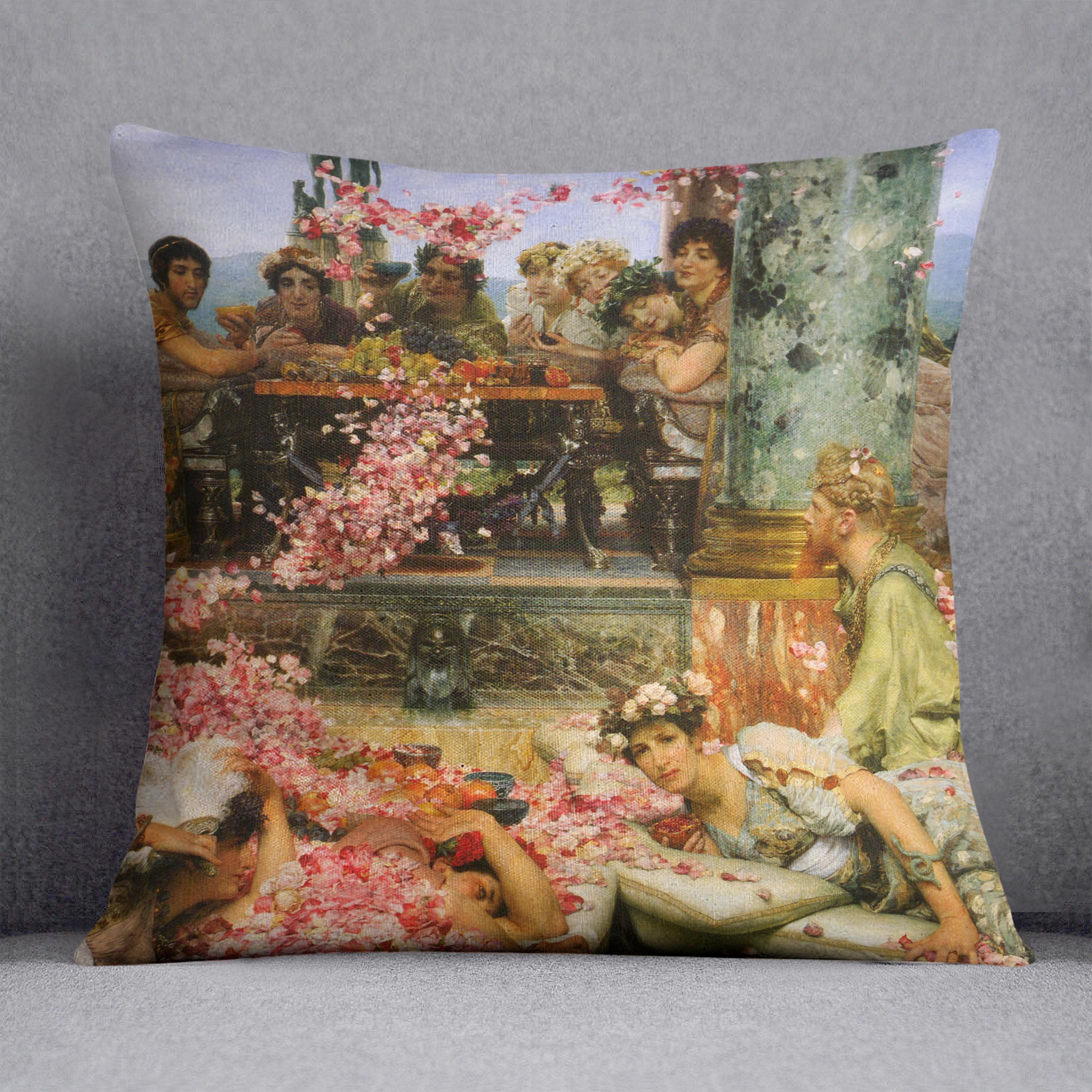 The roses of Heliogabalus detail 2 by Alma Tadema Cushion - Canvas Art Rocks - 1