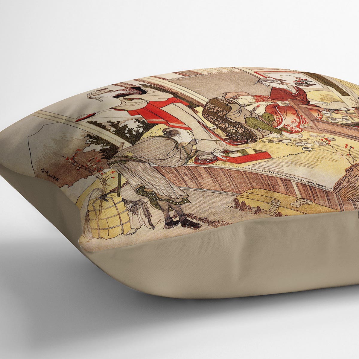 The studio of Netsuke by Hokusai Cushion