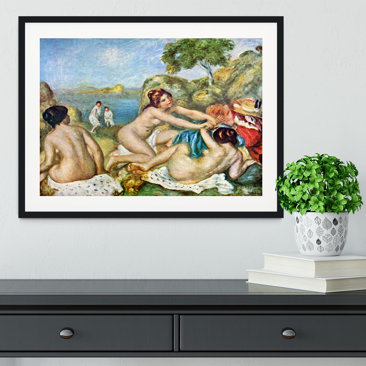 Three bathing girls with crab by Renoir Framed Print - Canvas Art Rocks - 1