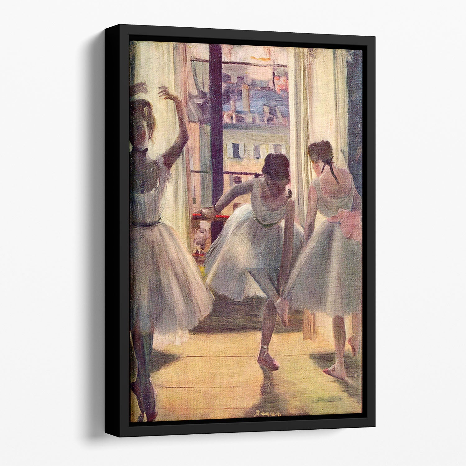 Three dancers in a practice room by Degas Floating Framed Canvas