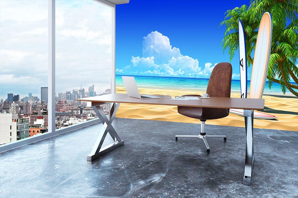 Three surf boards on idyllic tropical sand beach Wall Mural Wallpaper - Canvas Art Rocks - 3