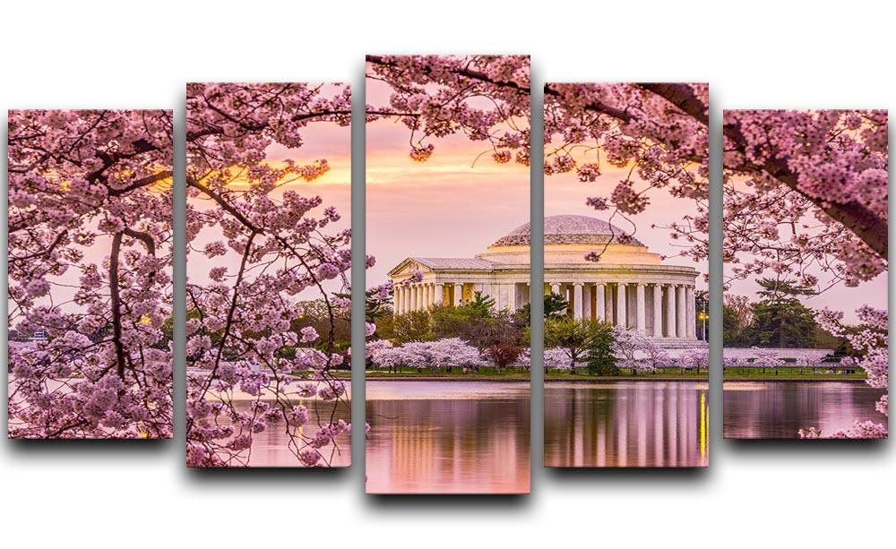 Tidal Basin and Jefferson Memorial cherry blossom season 5 Split Panel Canvas - Canvas Art Rocks - 1