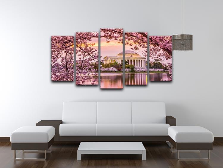 Tidal Basin and Jefferson Memorial cherry blossom season 5 Split Panel Canvas - Canvas Art Rocks - 3