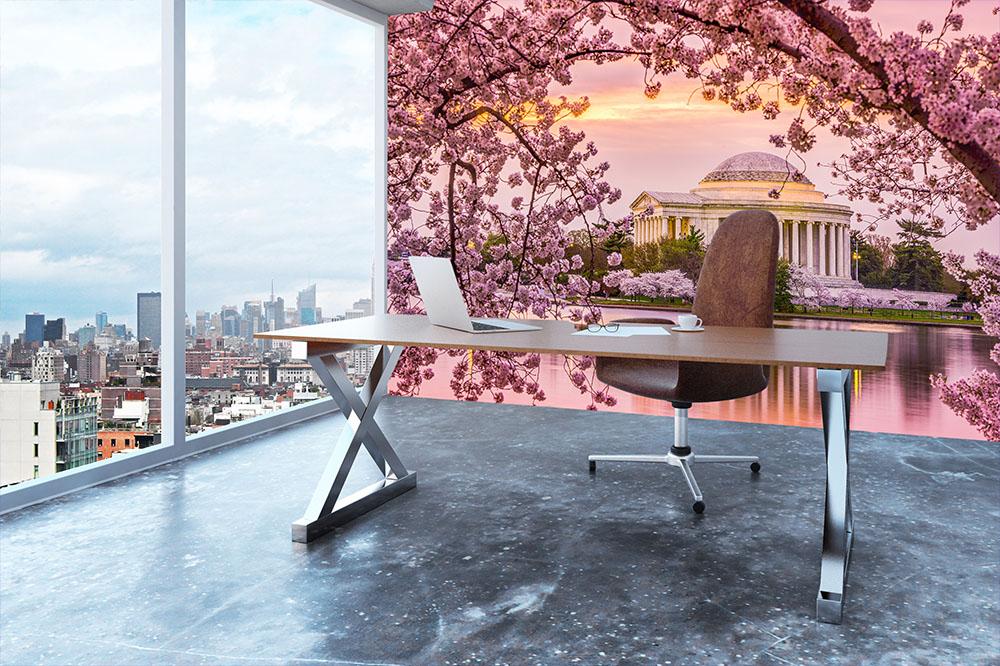 Tidal Basin and Jefferson Memorial cherry blossom season Wall Mural Wallpaper - Canvas Art Rocks - 3