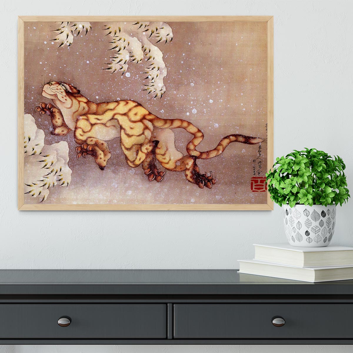 Tiger in the snow by Hokusai Framed Print - Canvas Art Rocks - 4