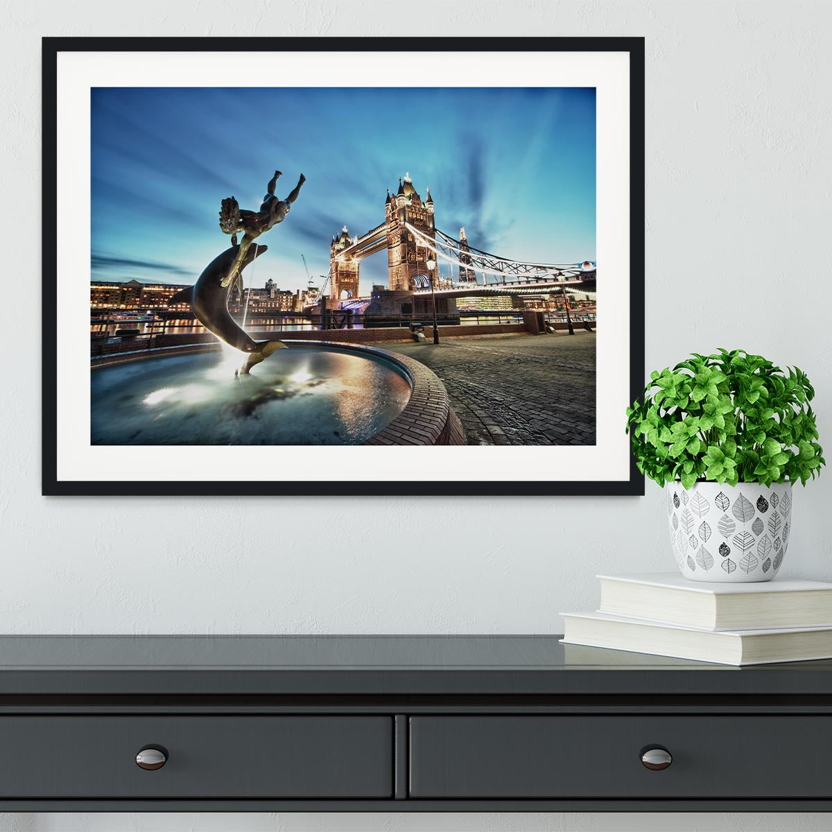 Tower Bridge and St Katharine Docks Girl Framed Print - Canvas Art Rocks - 1