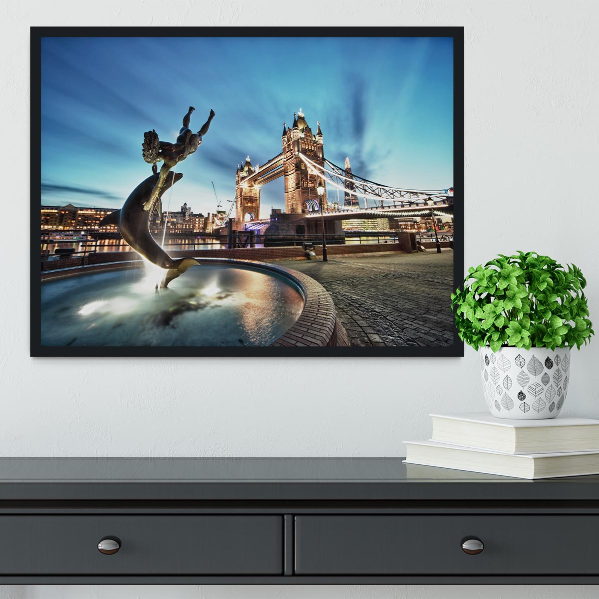 Tower Bridge and St Katharine Docks Girl Framed Print - Canvas Art Rocks - 2
