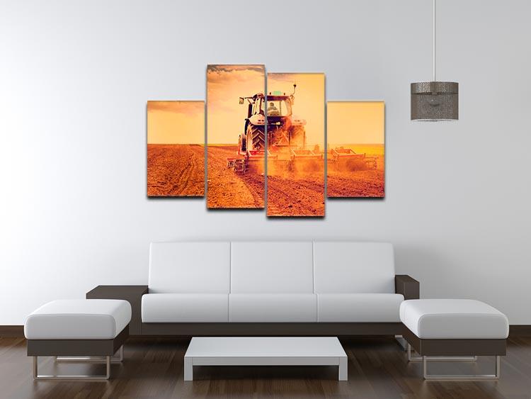 Tractor in sunset 4 Split Panel Canvas - Canvas Art Rocks - 3