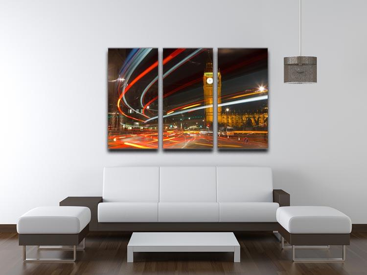 Traffic in night London 3 Split Panel Canvas Print - Canvas Art Rocks - 3
