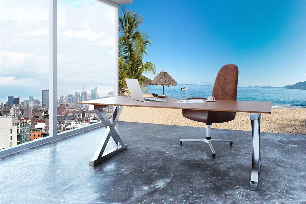 Tropical beach panorama with deckchairs Wall Mural Wallpaper - Canvas Art Rocks - 3