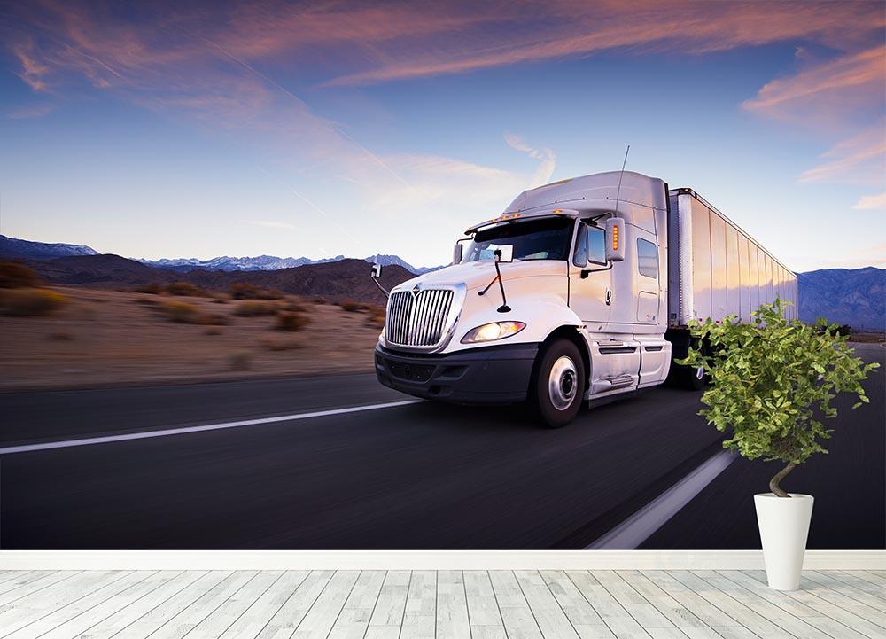 Truck and highway at sunset Wall Mural Wallpaper - Canvas Art Rocks - 4