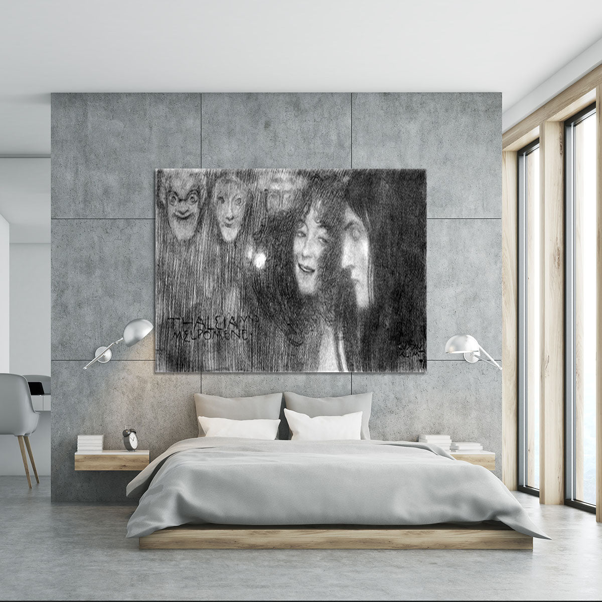 Two girls heads in profile and masks Thalia and Melpomene by Klimt Canvas Print or Poster - Canvas Art Rocks - 5