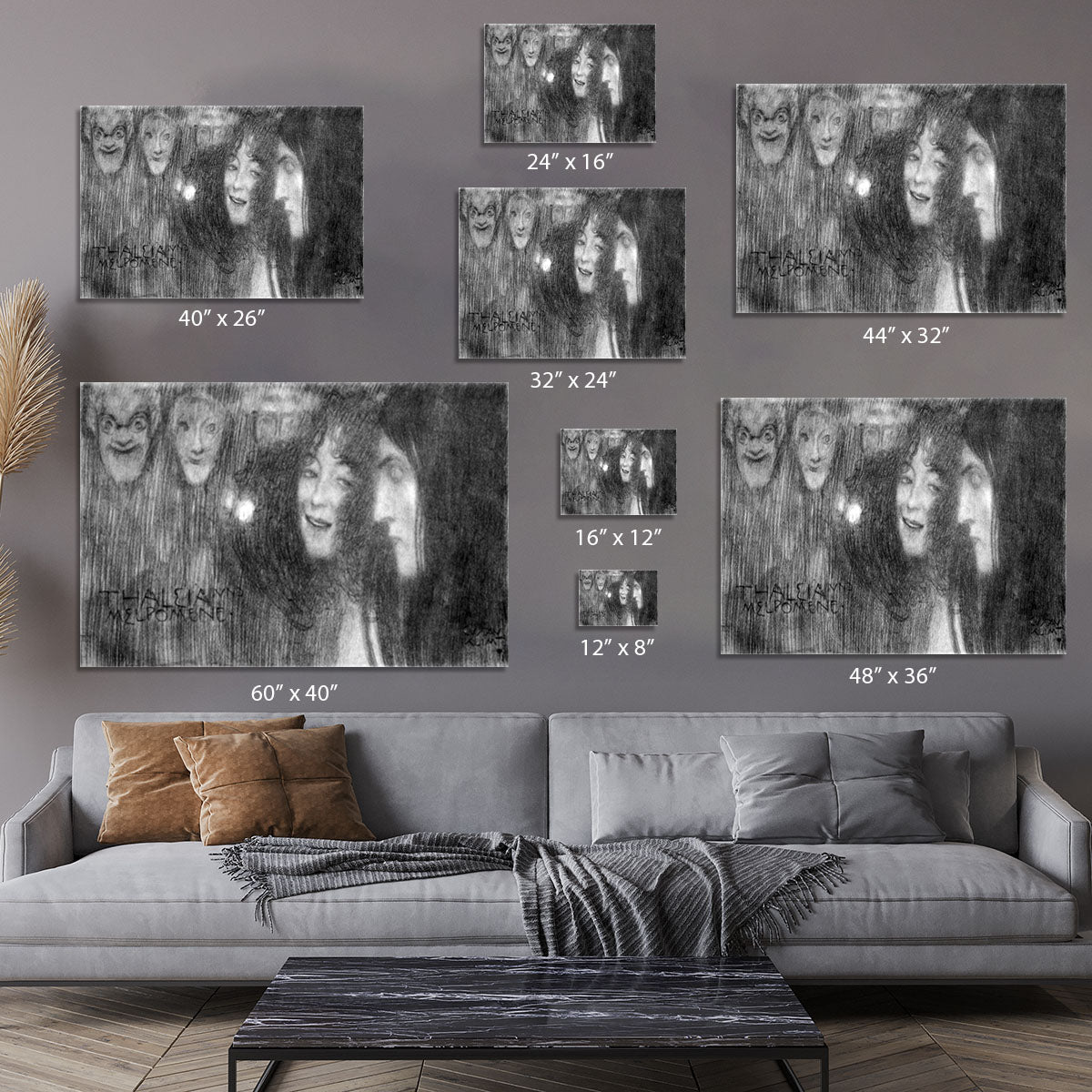 Two girls heads in profile and masks Thalia and Melpomene by Klimt Canvas Print or Poster - Canvas Art Rocks - 7