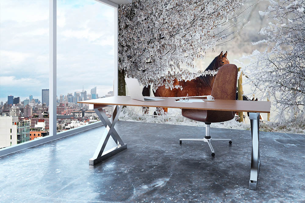 Two horses in a winter landscape Wall Mural Wallpaper - Canvas Art Rocks - 3