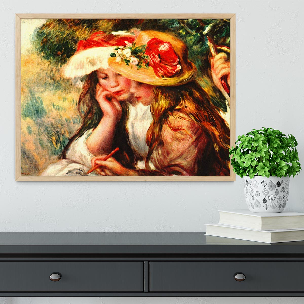 Two reading girls in a garden by Renoir Framed Print - Canvas Art Rocks - 4