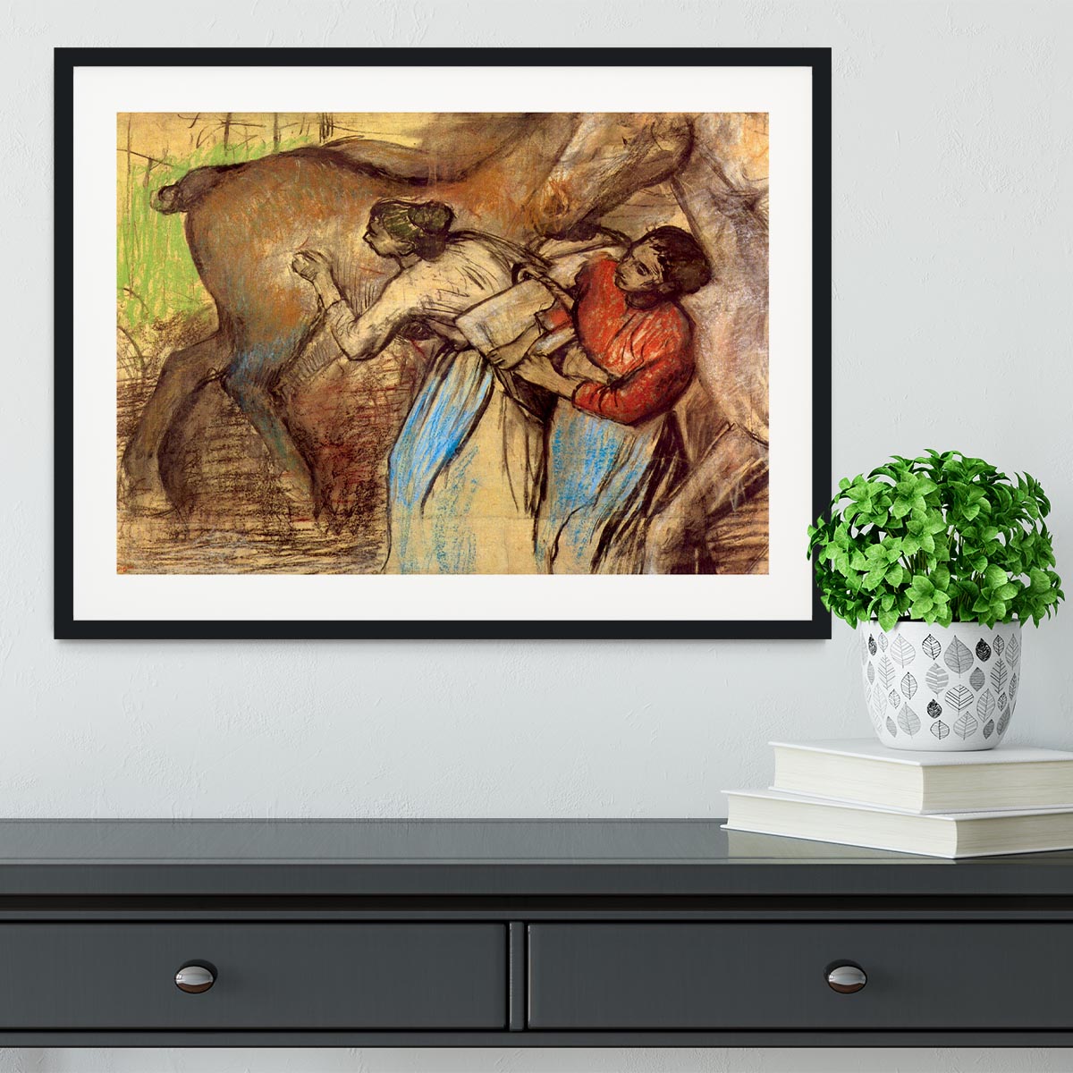 Two women washing horses by Degas Framed Print - Canvas Art Rocks - 1