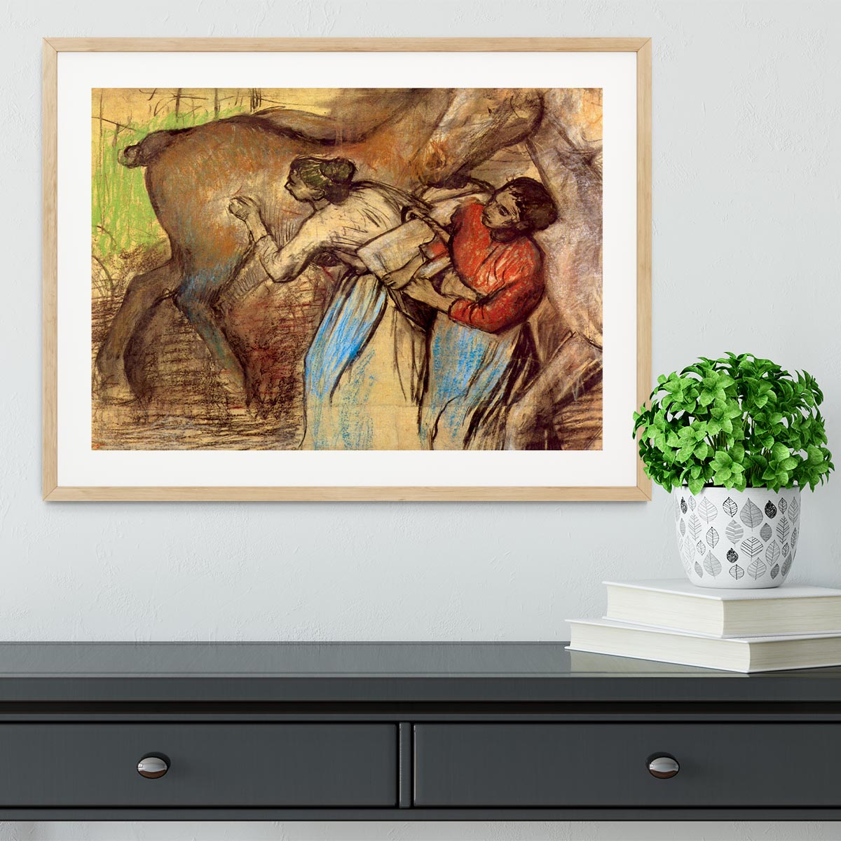 Two women washing horses by Degas Framed Print - Canvas Art Rocks - 3