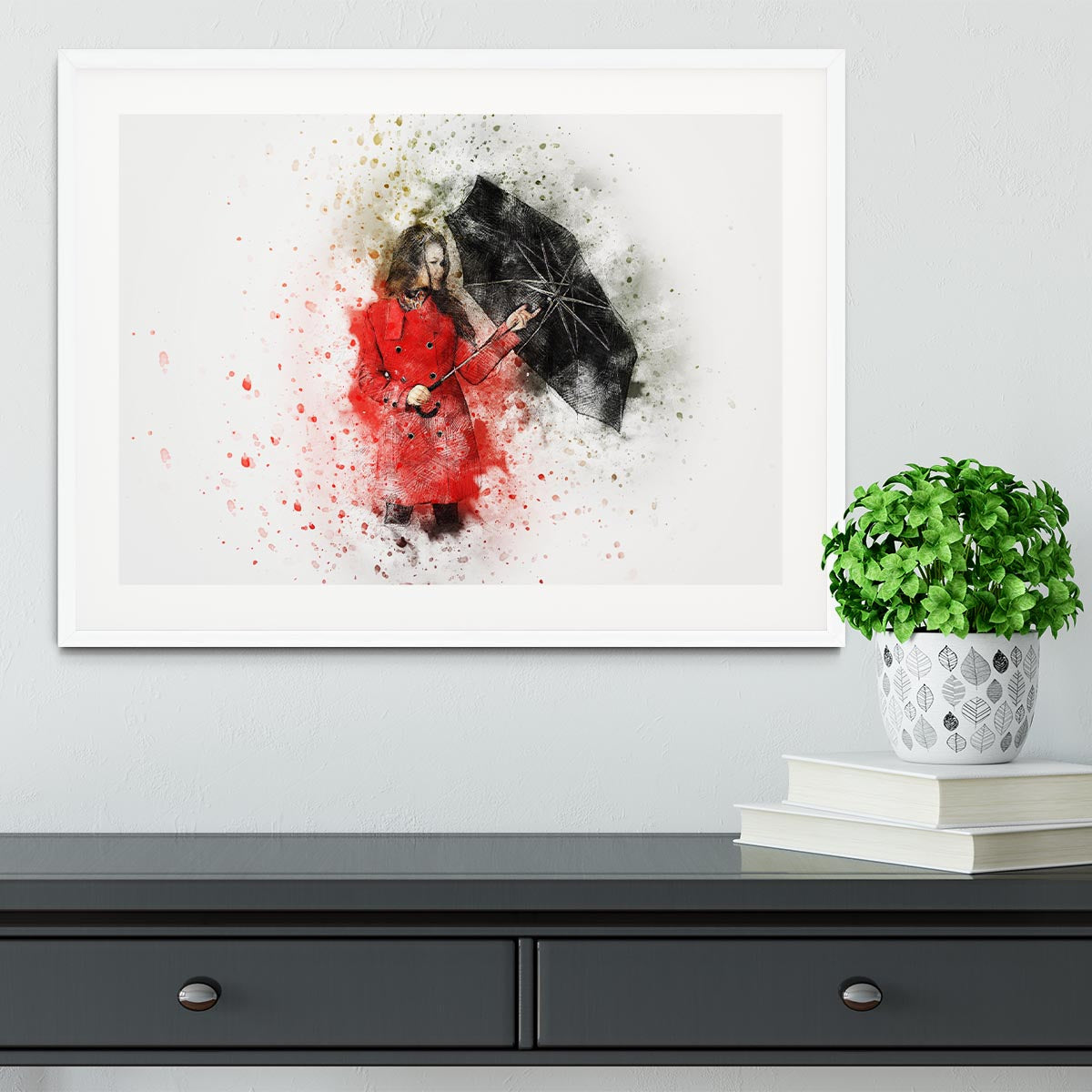 Umbrella Girl Painting Framed Print - Canvas Art Rocks - 5