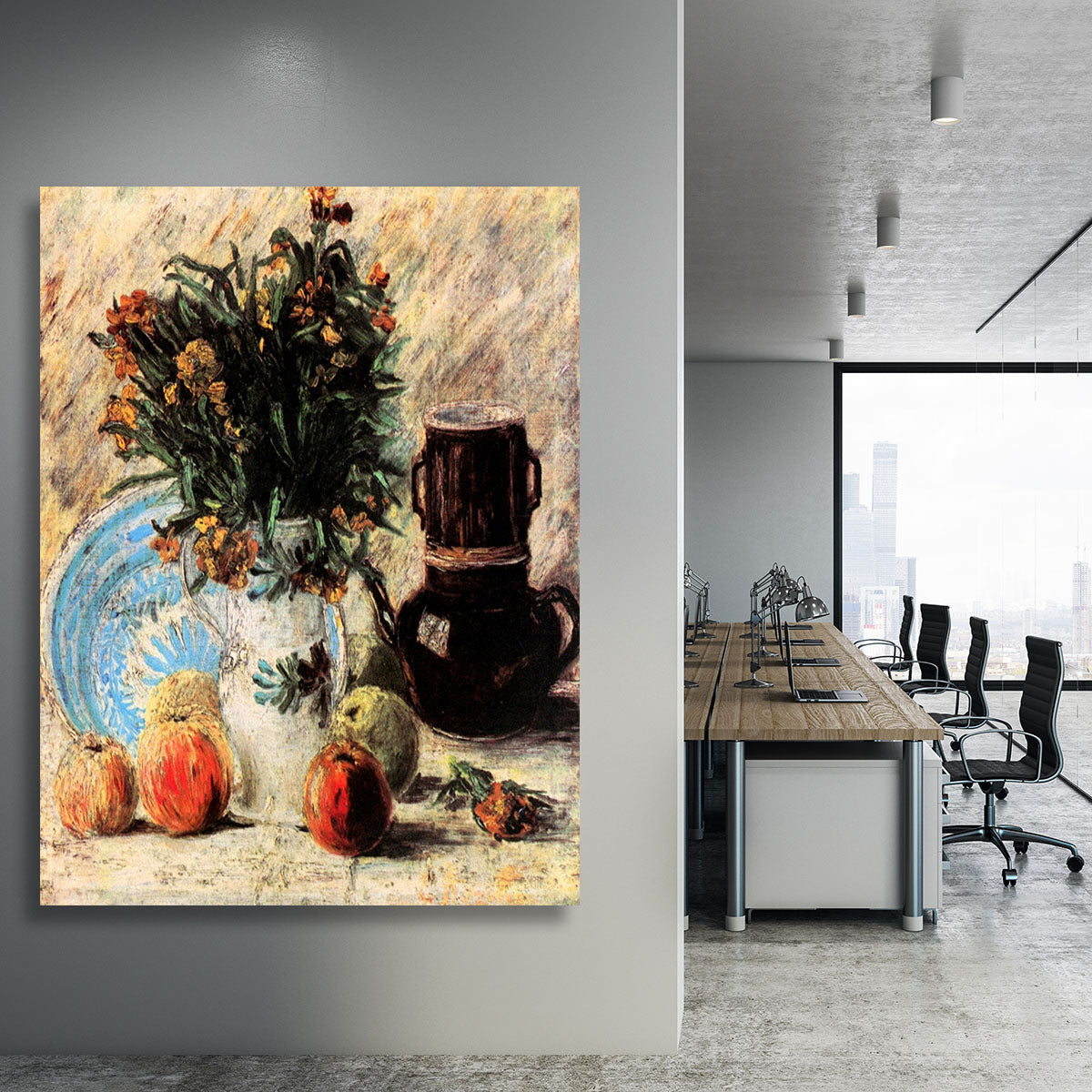Vase with Flowers Coffeepot and Fruit by Van Gogh Canvas Print or Poster - Canvas Art Rocks - 3